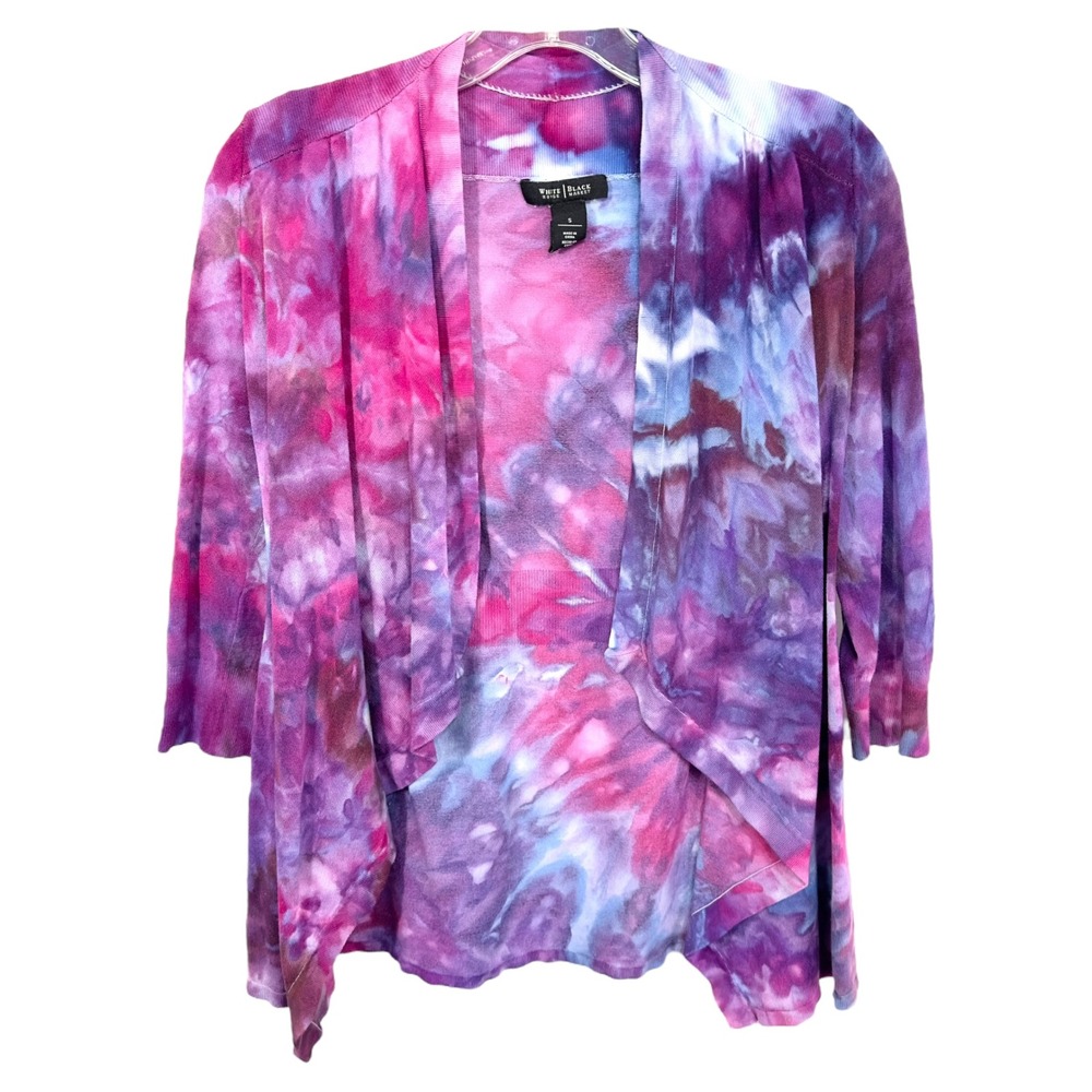White House Black Market Small Shrug Handmade Tie Dye‎ Cardigan Purple Pink 1305